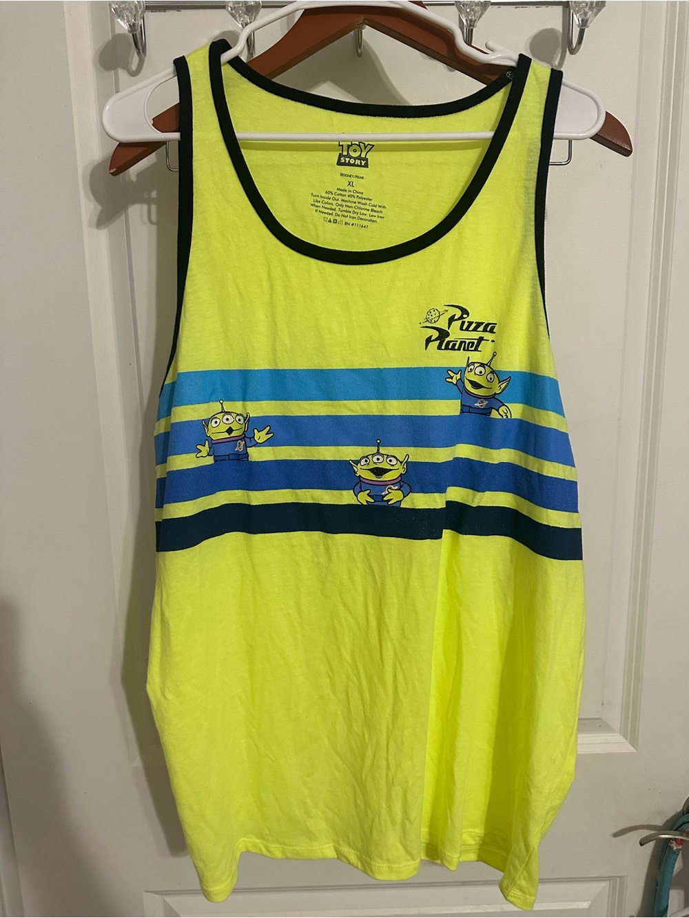 Source Unknown Neon Yellow Toy Story Pizza Planet Alien Tank Top